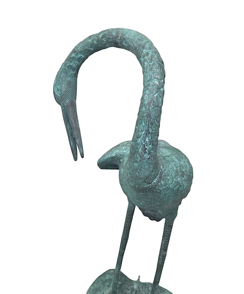 A Very Fine Pair of Bronze Animalier Garden Sculpture or Fountain of a Pair of Cranes