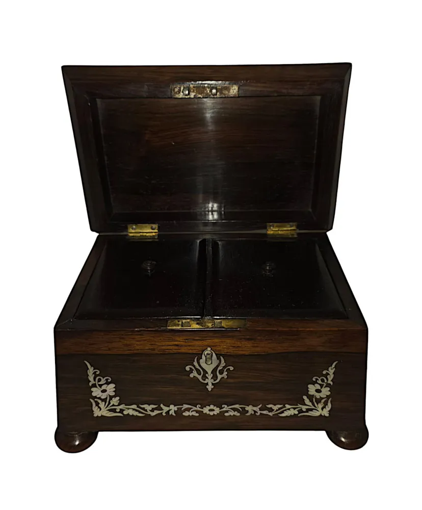  A Gorgeous Early 19th Century Regency Rosewood Small Teapoy or Jewellery Box Inlaid with Mother of Pearl