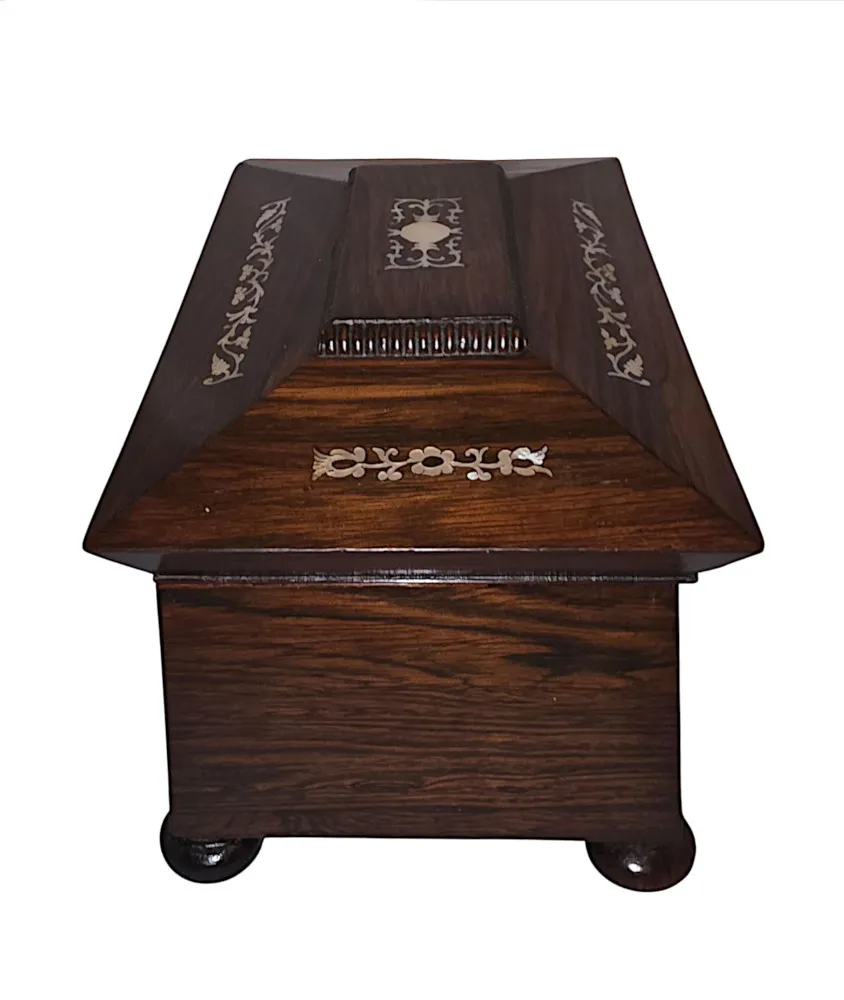  A Gorgeous Early 19th Century Regency Rosewood Small Teapoy or Jewellery Box Inlaid with Mother of Pearl