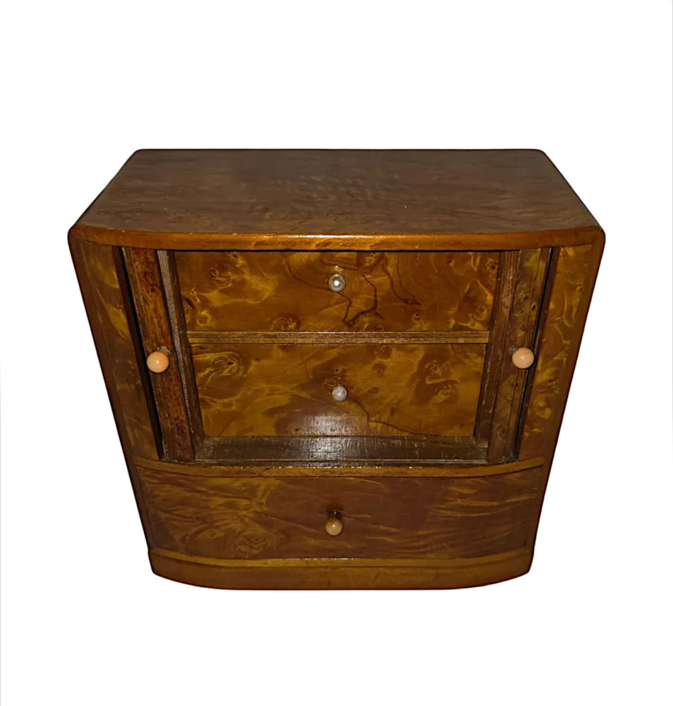  A Stunning Mid Century Design Satinwood Miniature Chest or Jewellery Box
